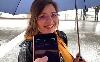 I control her pussy in public with a lovense lush - she moans with the addition of is embarassed